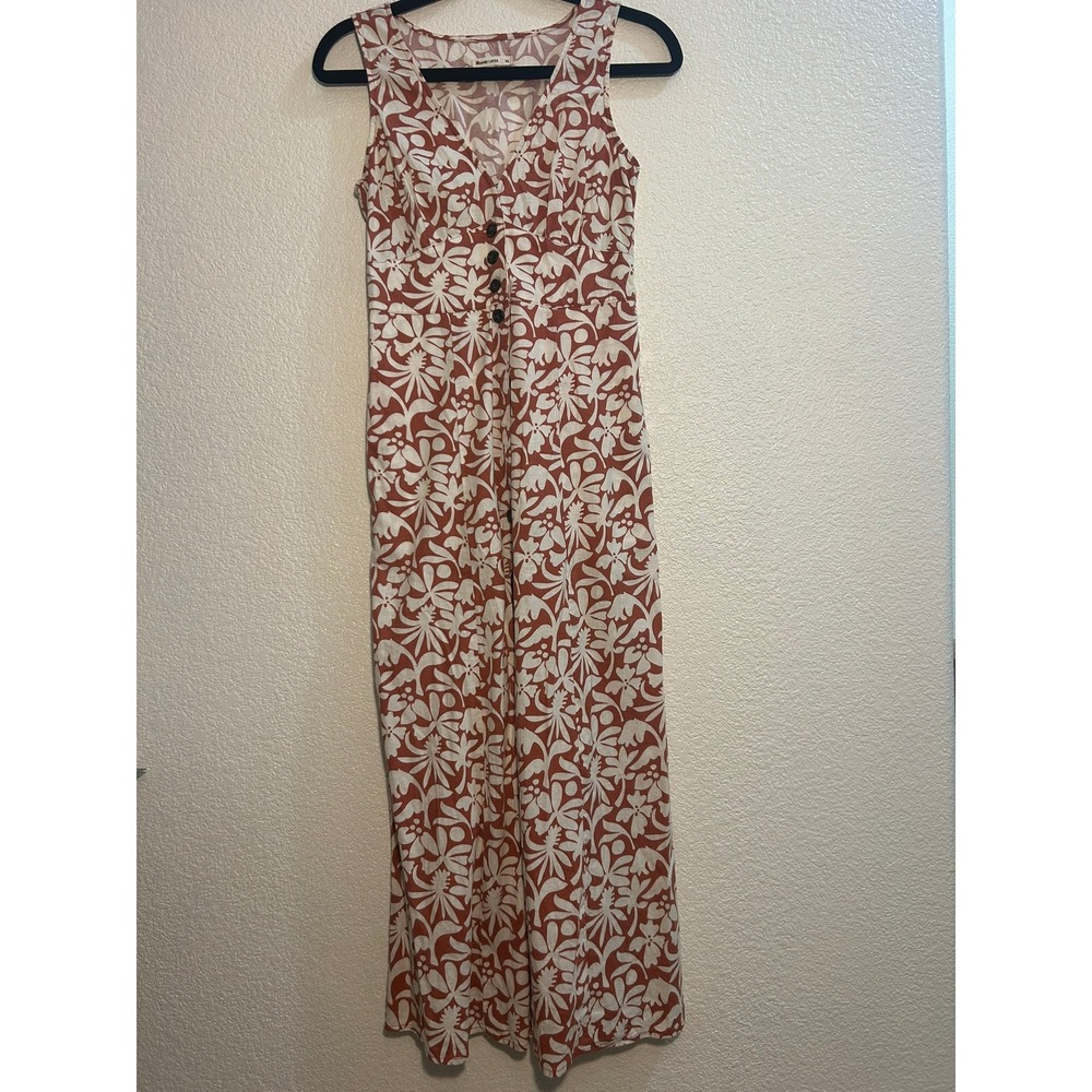 Marine Layer Burnt Orange Floral Hemp Tencel Button Front Dress XS 17716